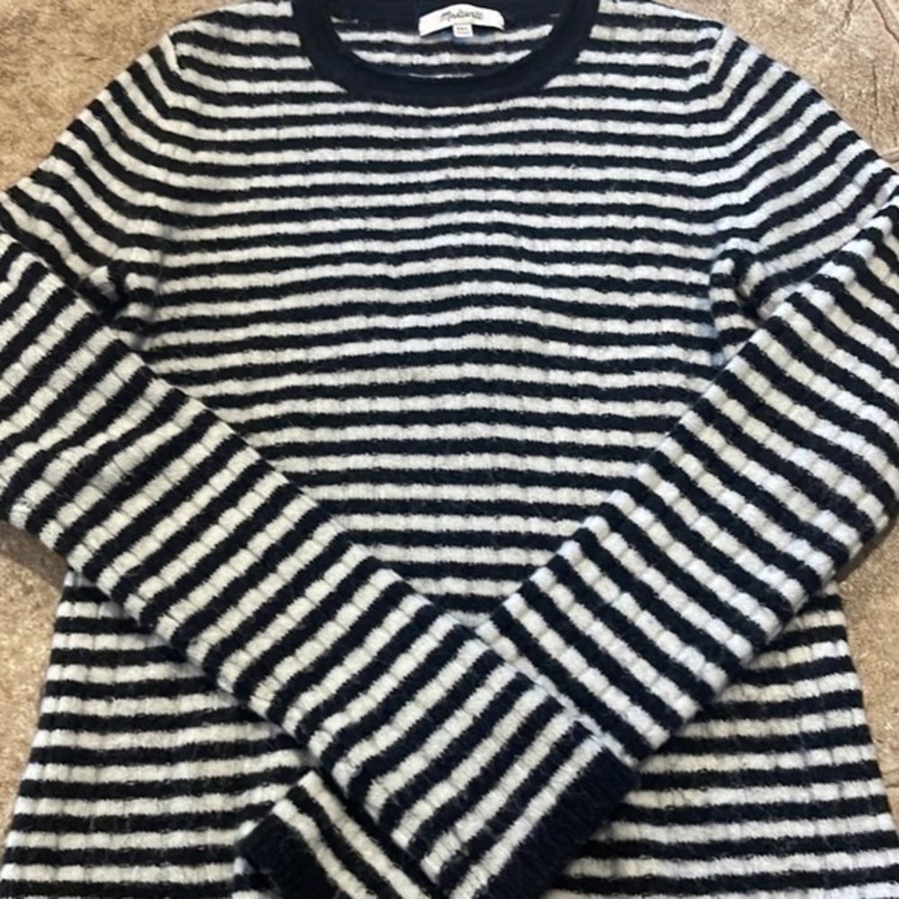 MADEWELL Wool Blend Crew Neck Long Sleeve Striped Fuzzy Knit Sweater Women's XXS